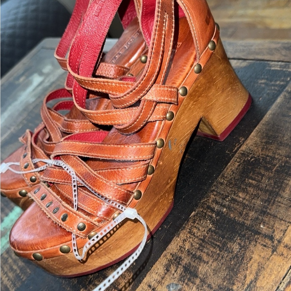 Bed Stu Brown and Red Leather Mules